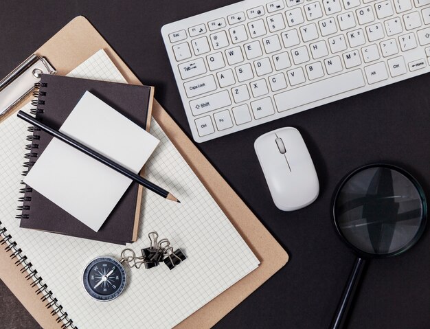 Office desk table of Business workplace and business objects