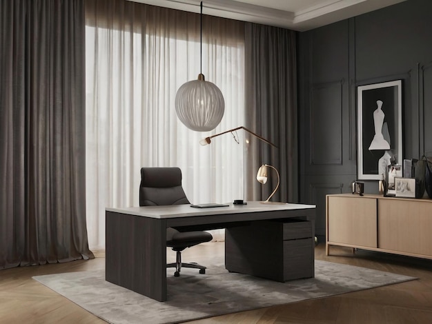 Office desk table design with the elegant color combination including interior design