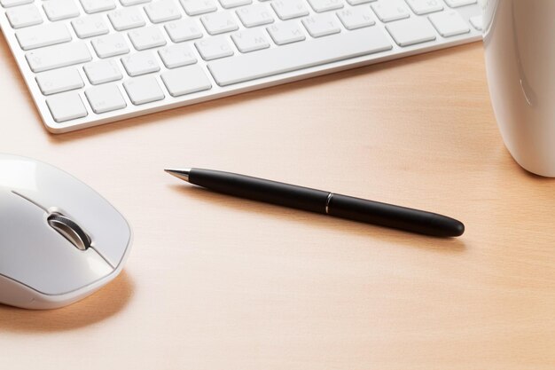 Office desk table with supplies