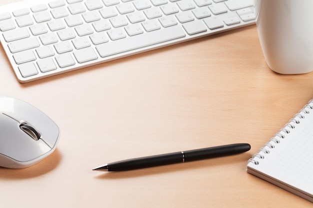 Office desk table with supplies