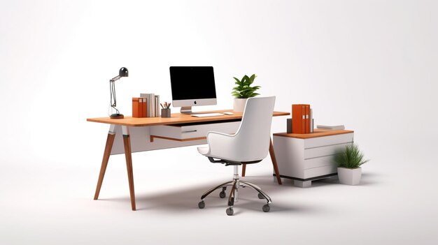 Office desk on white background