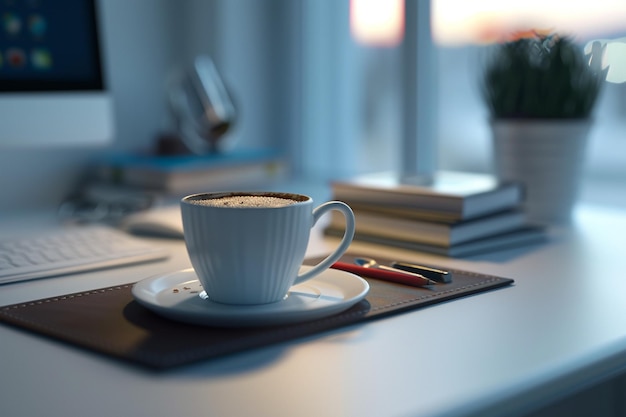 Office desk with coffee