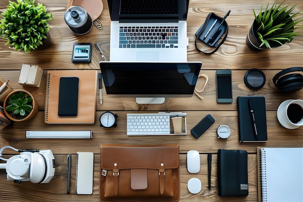 Office Desk With Pc Mobile Phone And Belongings