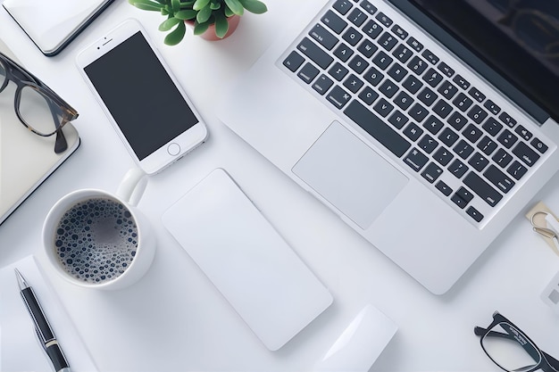 Office Desk With Pc Mobile Phone And Belongings