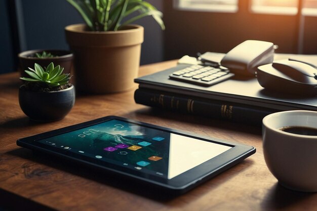 Photo office desk with a tablet