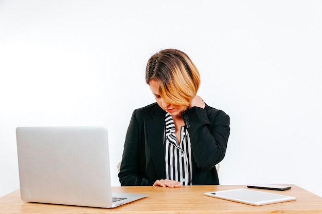 Office employee having neck strain