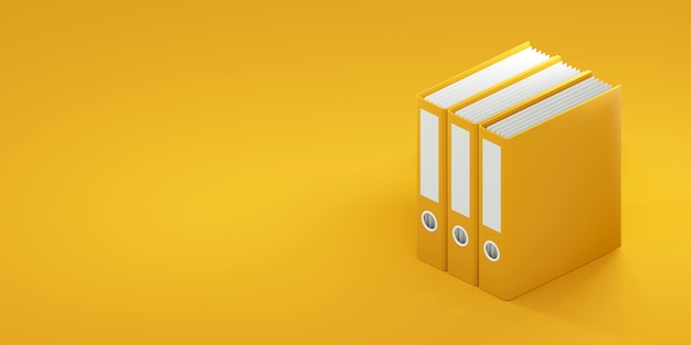 Office folders on yellow background. 3d render