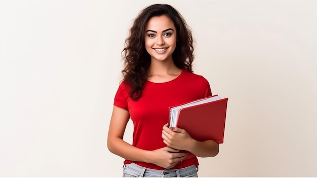 office girl holding book in her hands