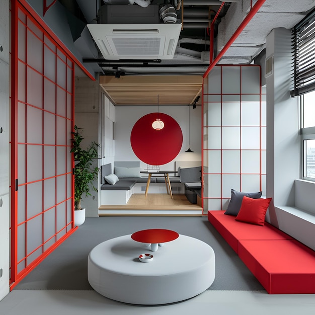 office and home modern japanese white gray and red