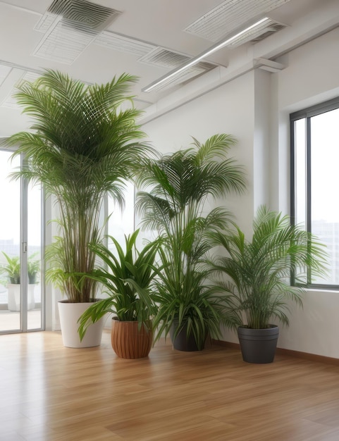 office interior decorated plants for fresh air and ample of sunlight without people