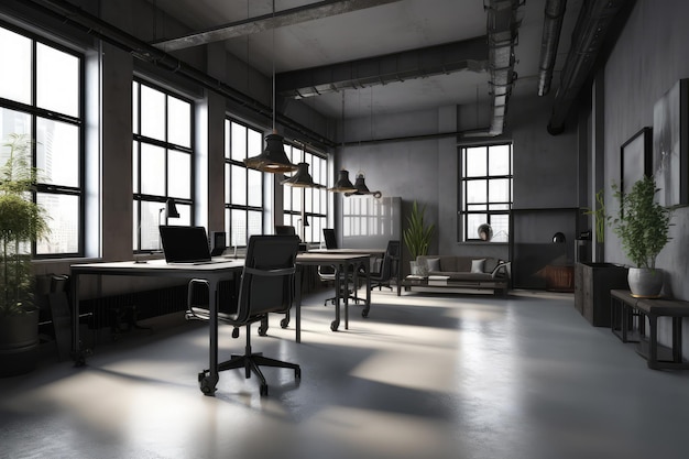 Office interior in loft industrial style