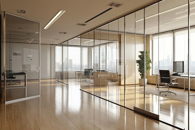 Photo office interior with glass partitions