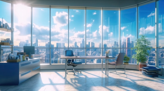 Office space with modern design with glass can see skyscraper view