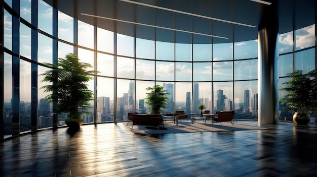 Office space with modern design with glass can see skyscraper view