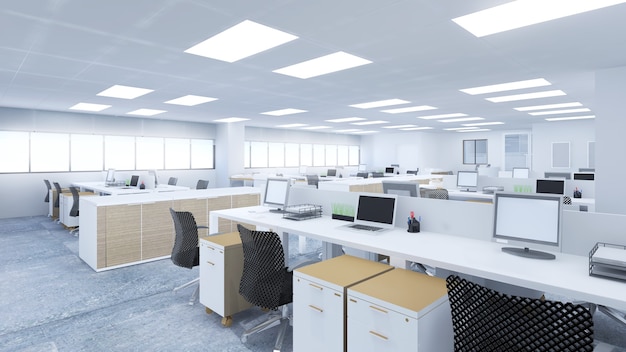 Office space For working with computers, office equipment,3d rendering