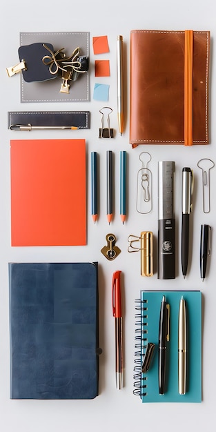 office supplies and stationery items Aranged in a Visually Captivating Flat Lay Composition