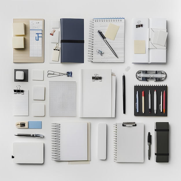 office supplies and stationery items Aranged in a Visually Captivating Flat Lay Composition