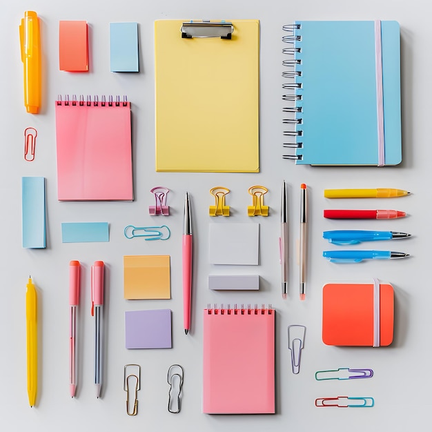 office supplies and stationery items Aranged in a Visually Captivating Flat Lay Composition