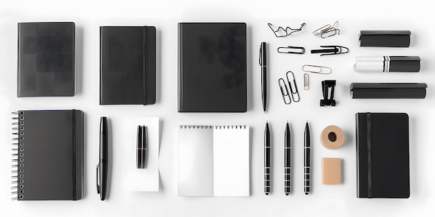 office supplies and stationery items Aranged in a Visually Captivating Flat Lay Composition