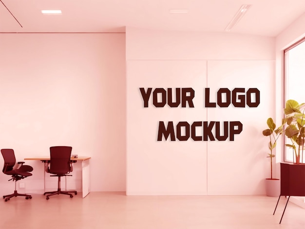 office wall mockup logo on receptionist room