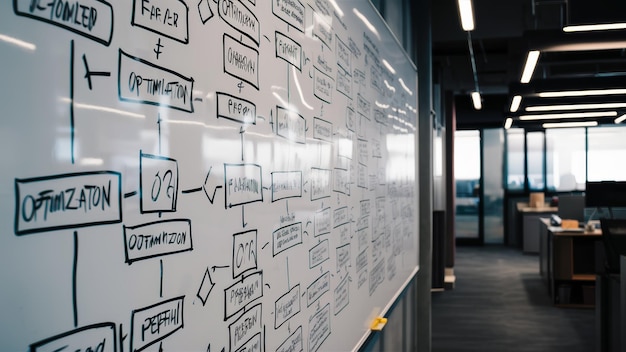 Office Whiteboard with Flowchart