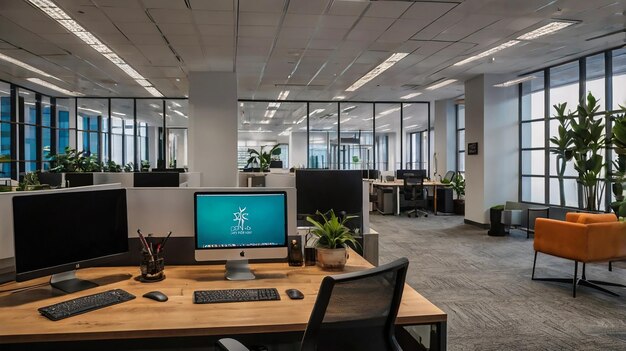 an office with a computer and a monitor on the desk