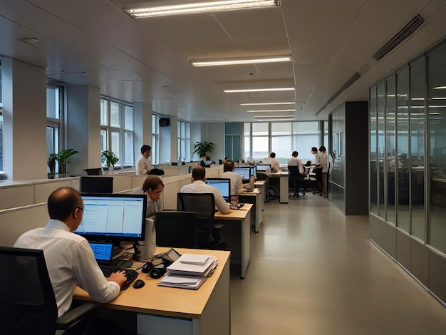 an office with a desk and a computer monitor on the desk