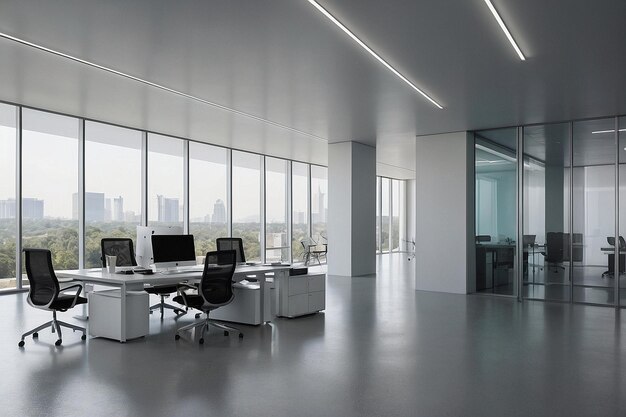 Office with a minimalist design and plenty of white sp