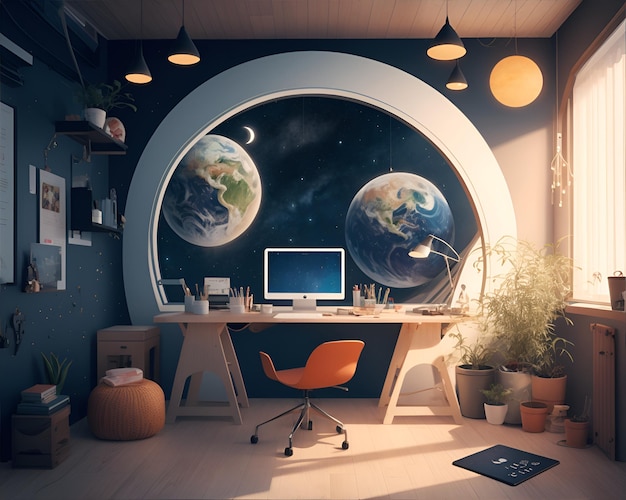 Office with space background