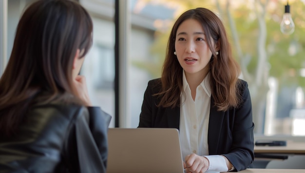 office woman talking business at a table