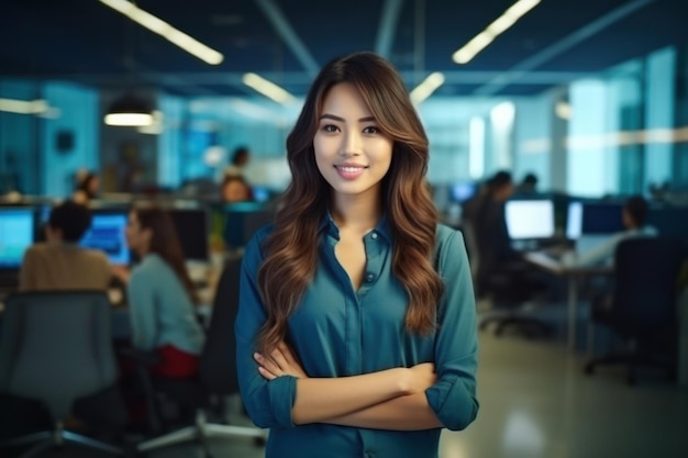 Office Working Girl smiling beautiful and cute Asian model standing in front