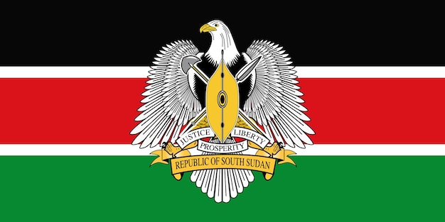 The official current flag and coat of arms of Republic of South Sudan State flag of South Sudan