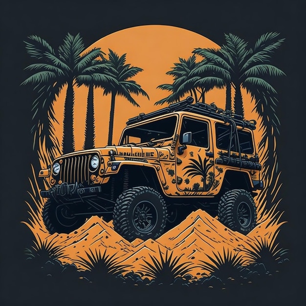 offroad 4x4 with beach background