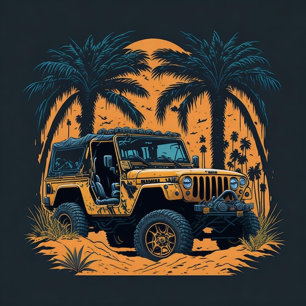 offroad 4x4 with beach background