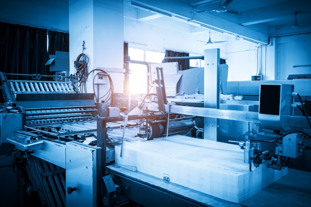 The offset press in the production process in the printing factory