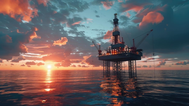 offshore oil platform in operation demonstrating offshore drilling for crude oil extraction