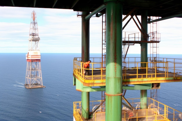 Offshore oil rig energy platform extracting resources in the ocean for energy production