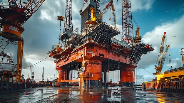 Offshore oil rig platform during construction site in the harbor yard Generative AI