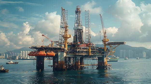 Offshore oil rig platform during construction site in the harbor yard Generative AI