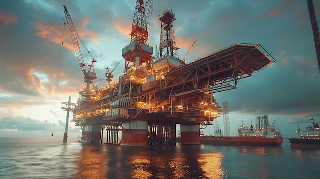 Offshore oil rig platform during construction site in the harbor yard Generative AI