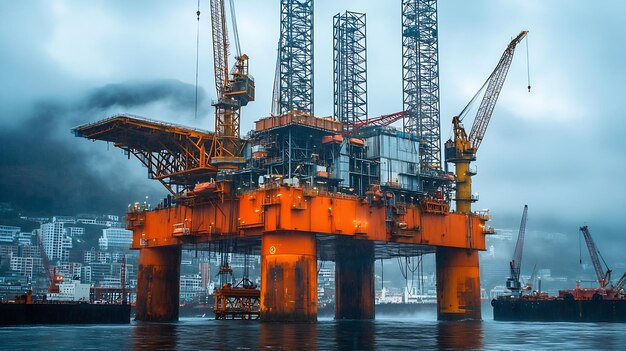 Photo offshore oil rig platform during construction site in the harbor yard generative ai