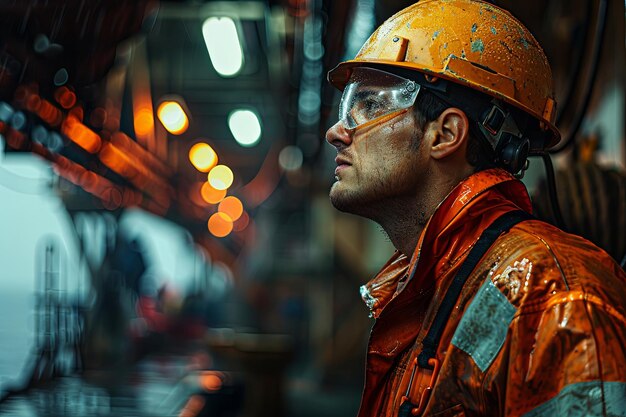 Offshore technician working on an oil and gas rig