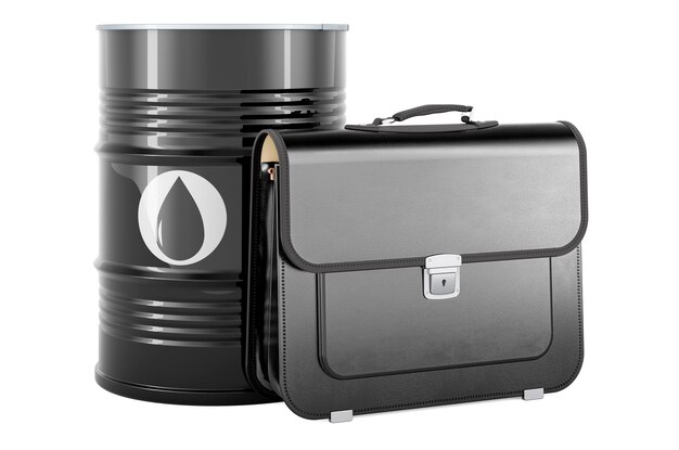 Oil barrel with briefcase 3D rendering