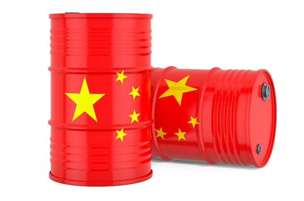 Oil barrel with Chinese flag Oil production and trade concept 3D rendering