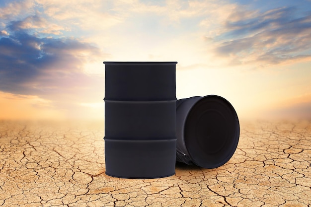 Oil barrels against sky clouds background