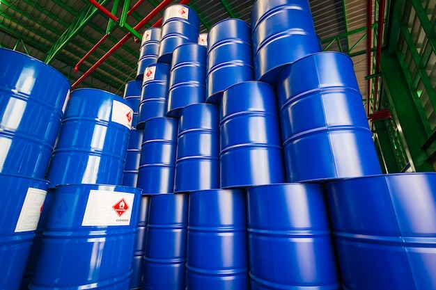 Oil barrels blue or chemical drums vertical