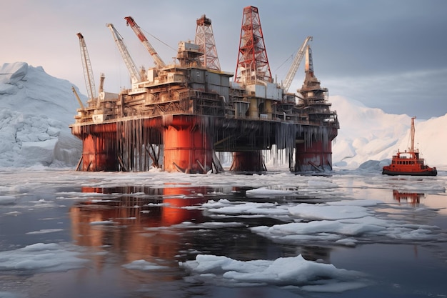 Oil drilling platform in the Arctic Global warming