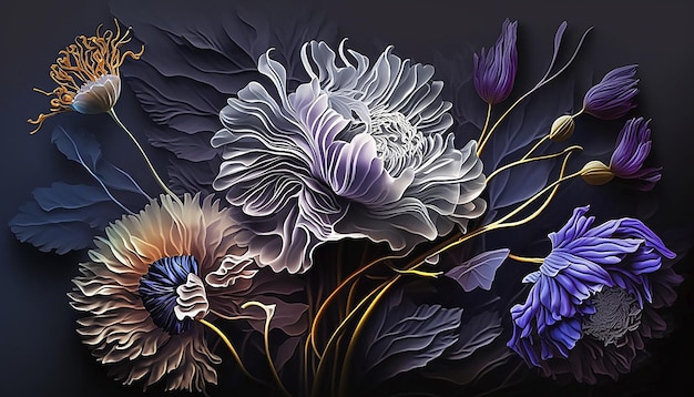 Oil flower painting botanic print on canvas greeting card nature concept Generated AI