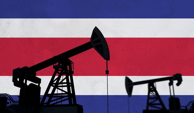 Oil and gas industry background oil pump silhouette against costa rica flag d rendering