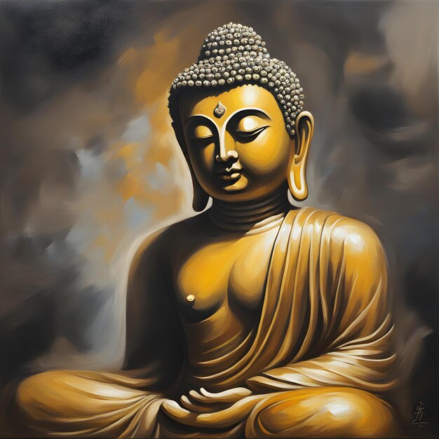 Oil Painting of Buddha Statue